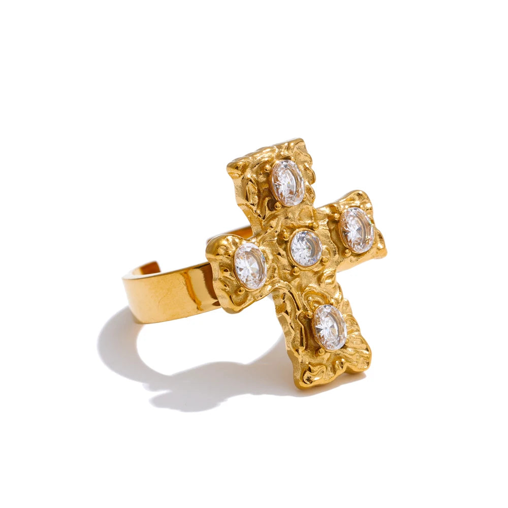 Vintage Kreuz Ring mit funkelnden Steinen