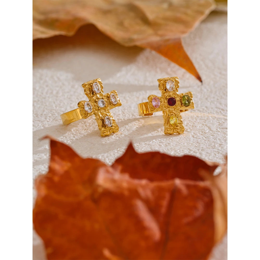 Vintage Kreuz Ring mit funkelnden Steinen