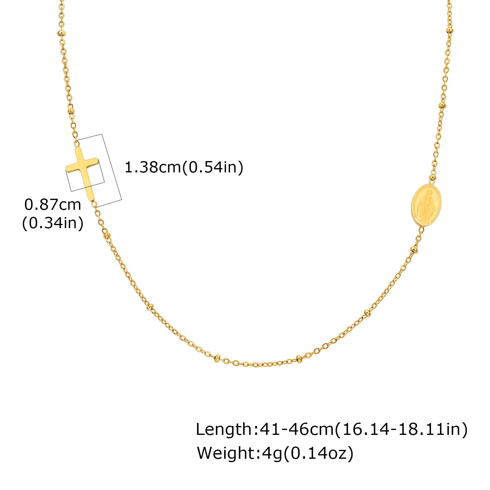 Goldfarbene Kreuzkette mit Medaille und kleinem Kreuz