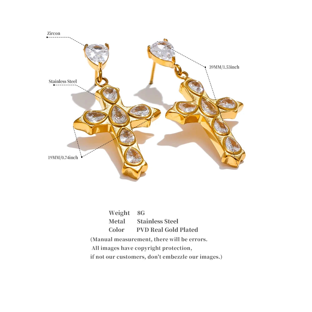 Hängende Kreuz Ohrringe mit Zirkonia