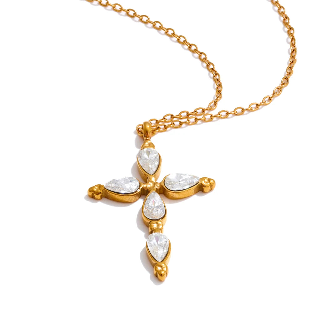 Goldene Kreuz Halskette mit funkelnden Steinen