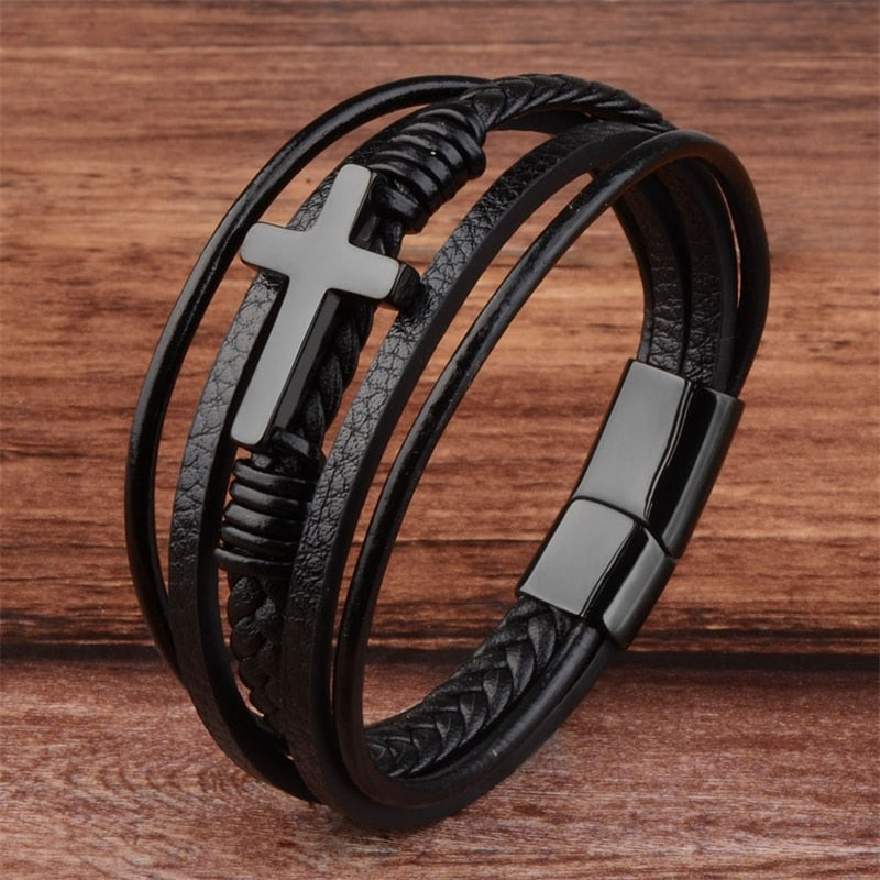 Bracelet Croix Cuir pour Homme