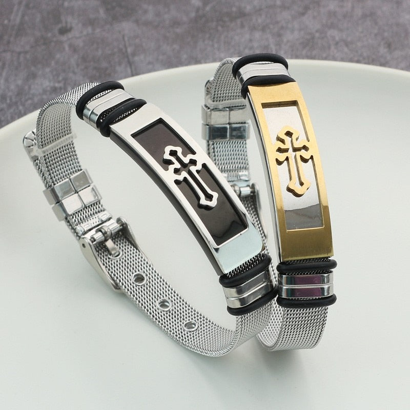 Herren-Armband mit Kreuz – Breite Kette