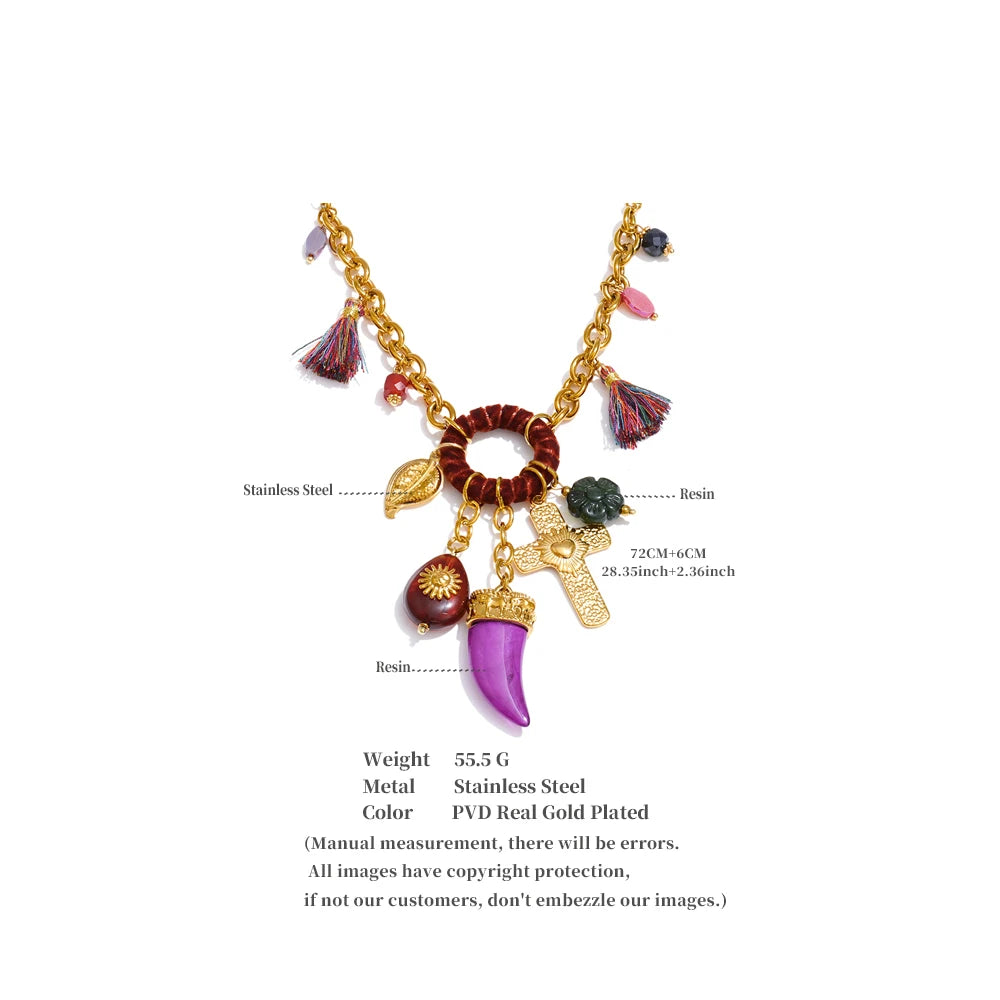 Boho Halskette mit Kreuz und Anhängern