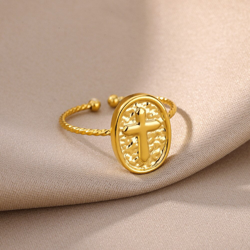 Gold Kreuz Ring für Damen