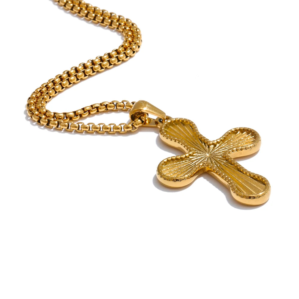 Goldene Kreuz Halskette mit Strahlenmotiven