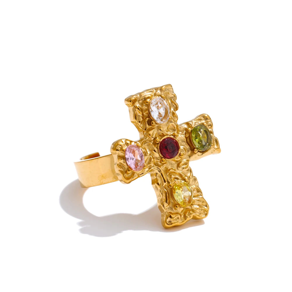 Vintage Kreuz Ring mit funkelnden Steinen