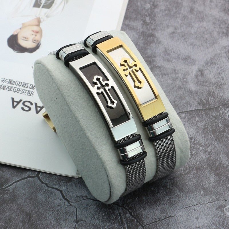 Herren-Armband mit Kreuz – Breite Kette