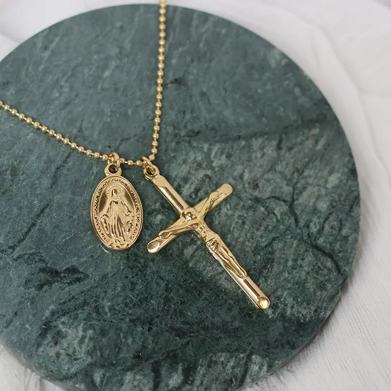 Halskette Kreuz Damen mit Wundertätiger-Medaille