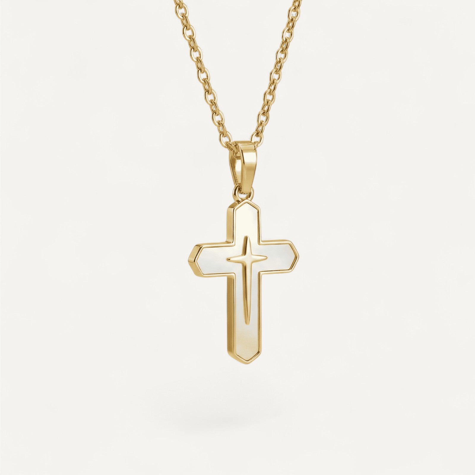 Leuchtende Perlmutt-Kreuzkette