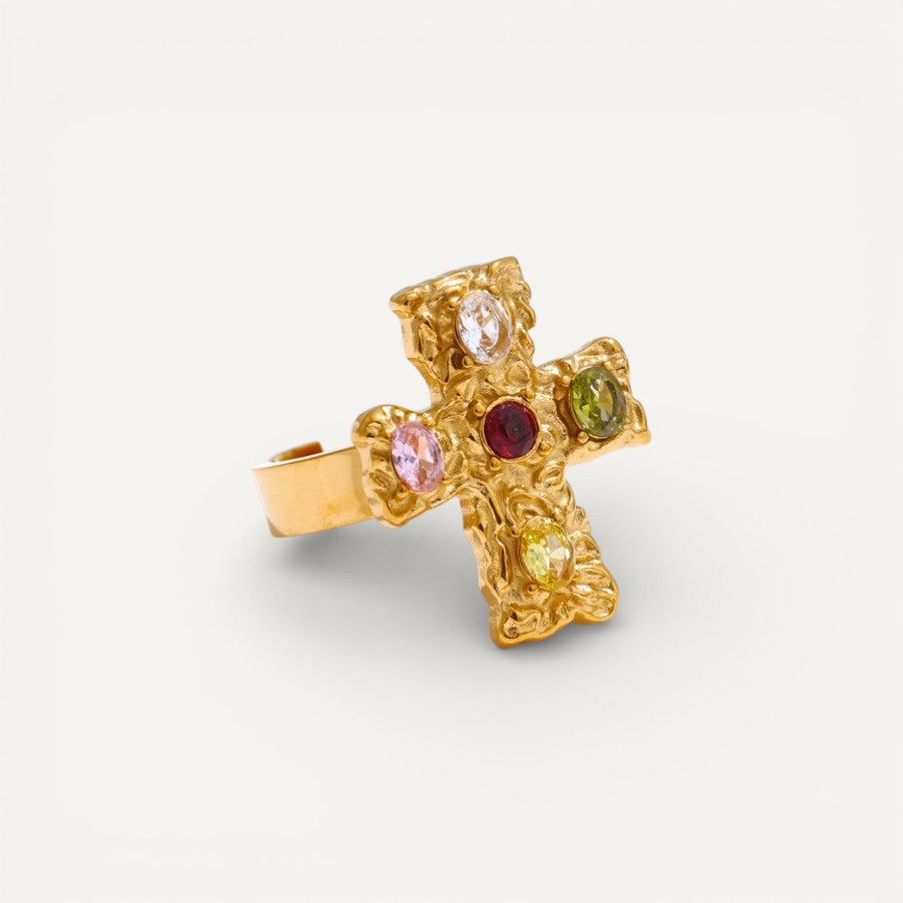 Vintage Kreuz Ring mit funkelnden Steinen