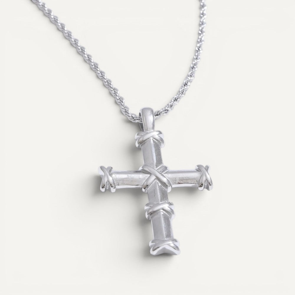 Kreuz Halskette im Stacheldraht-Design