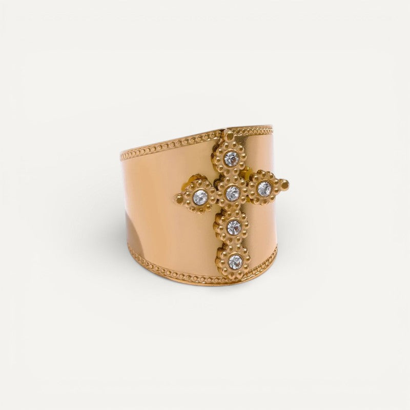 Breiter Kreuz Ring elegantes Design