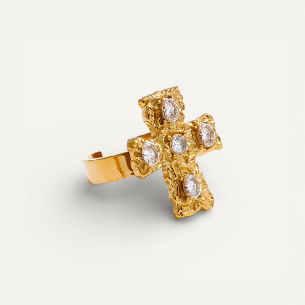 Vintage Kreuz Ring mit funkelnden Steinen