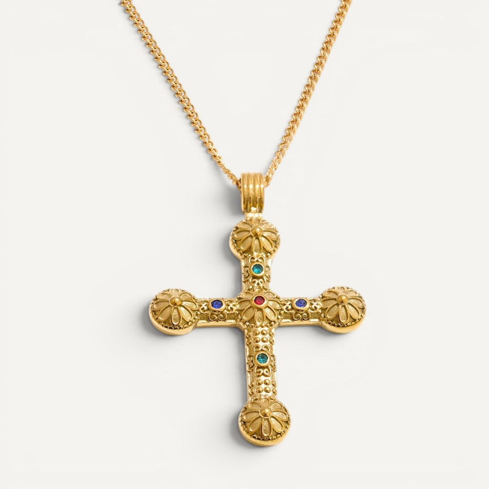 Vintage Kreuz Halskette mit floralen Motiven